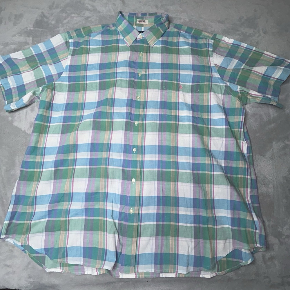Ralph Lauren Indian Madras Shirt Mens 2XB Short Sleeve Button Up Preppy